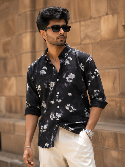 Black Floral Printed Full Sleeve Shirt for Men – Buy @ ₹300