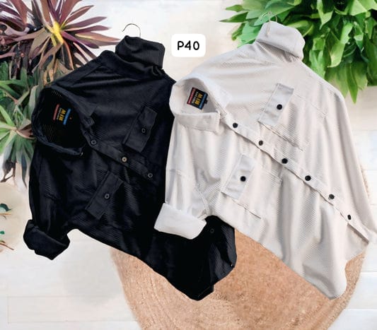 P40 Men's Full hand Corduroy black and white Shirts single pcs @299 and Buy 4 pcs combo @999