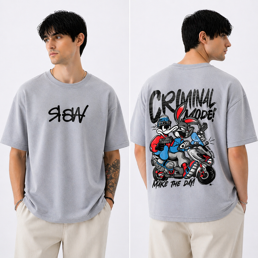 Round neck Front and back print drop shoulder Tshirt 1 pc @199 and 3 pcs @ 499 (Criminall mode)
