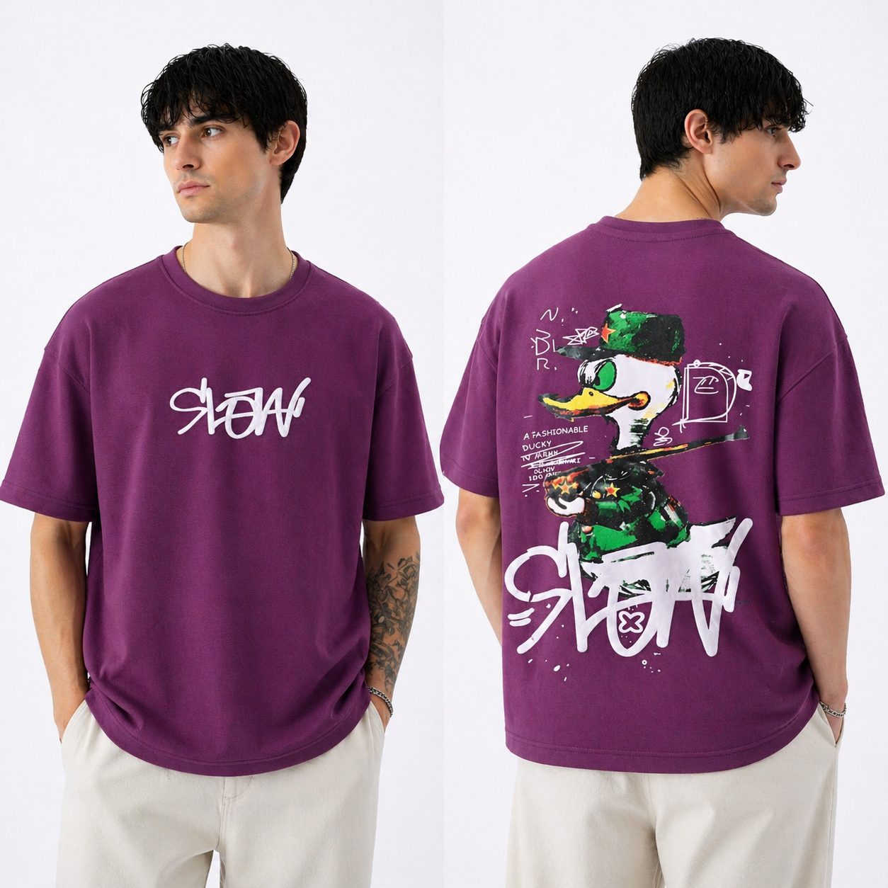 Round neck Front and back print drop shoulder Tshirt 1 pc @199 and 3 pcs @ 499 (slow design)