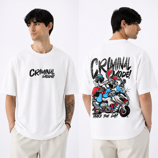 Round neck Front and back print drop shoulder Tshirt 1 pc @199 and 3 pcs @ 499 (criminall mode)