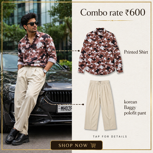 2 in 1 combo Mfw Viscose printed shirts + Korean Polofit pants buy @600rs