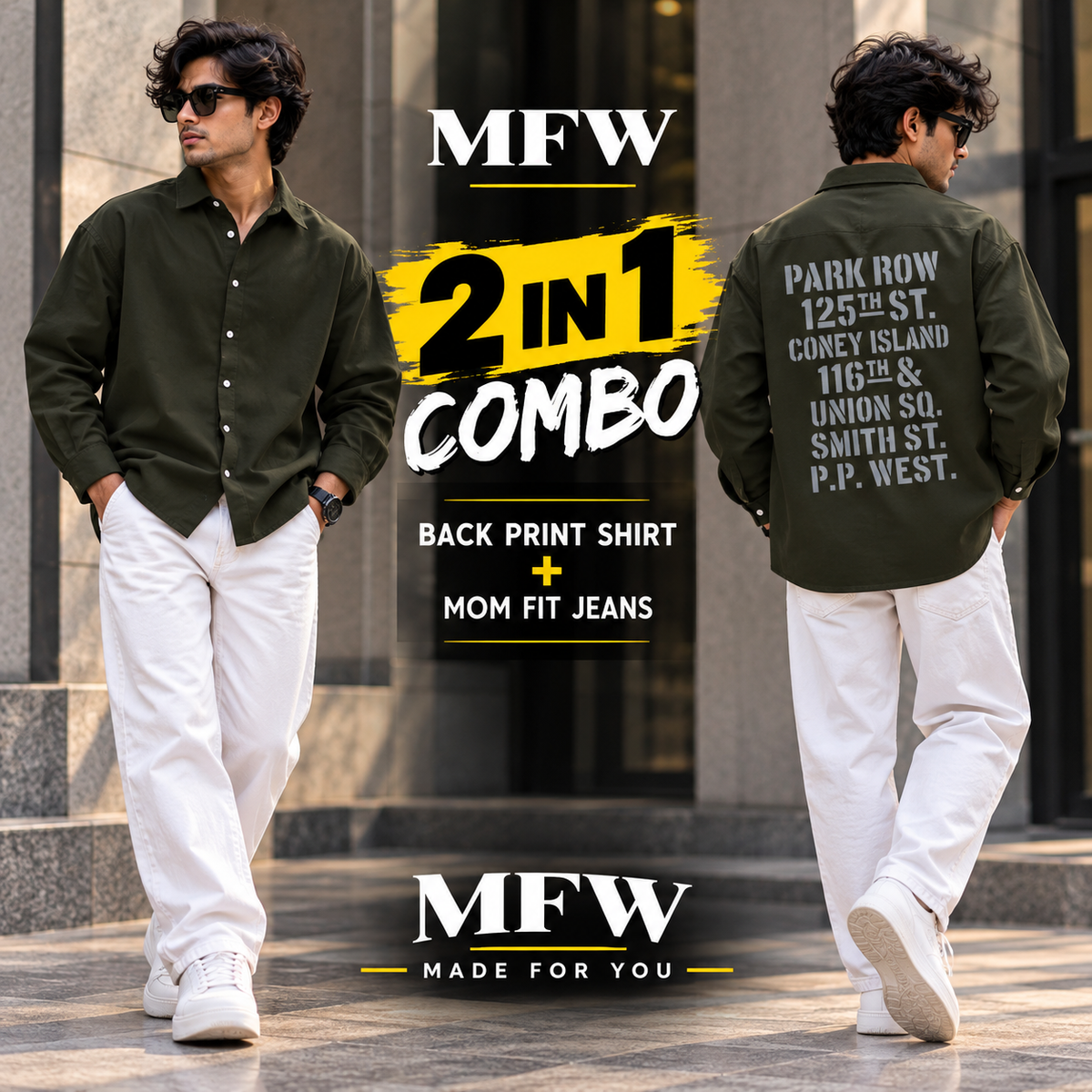 2 in 1 combo MFW Back printed shirts + mom fit jeans pant buy @600 rs only