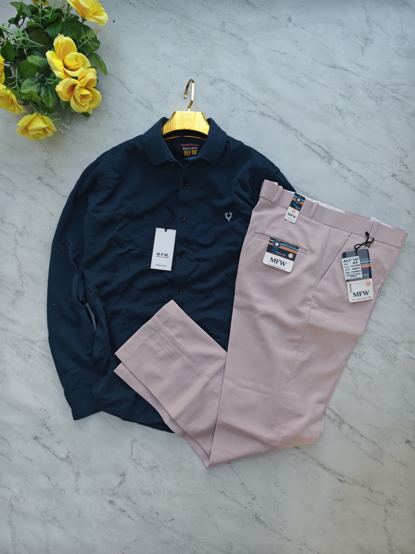 2 in 1 combo Micro waffle shirts + peanut fabric polo fit pants combo buy @550 rs only