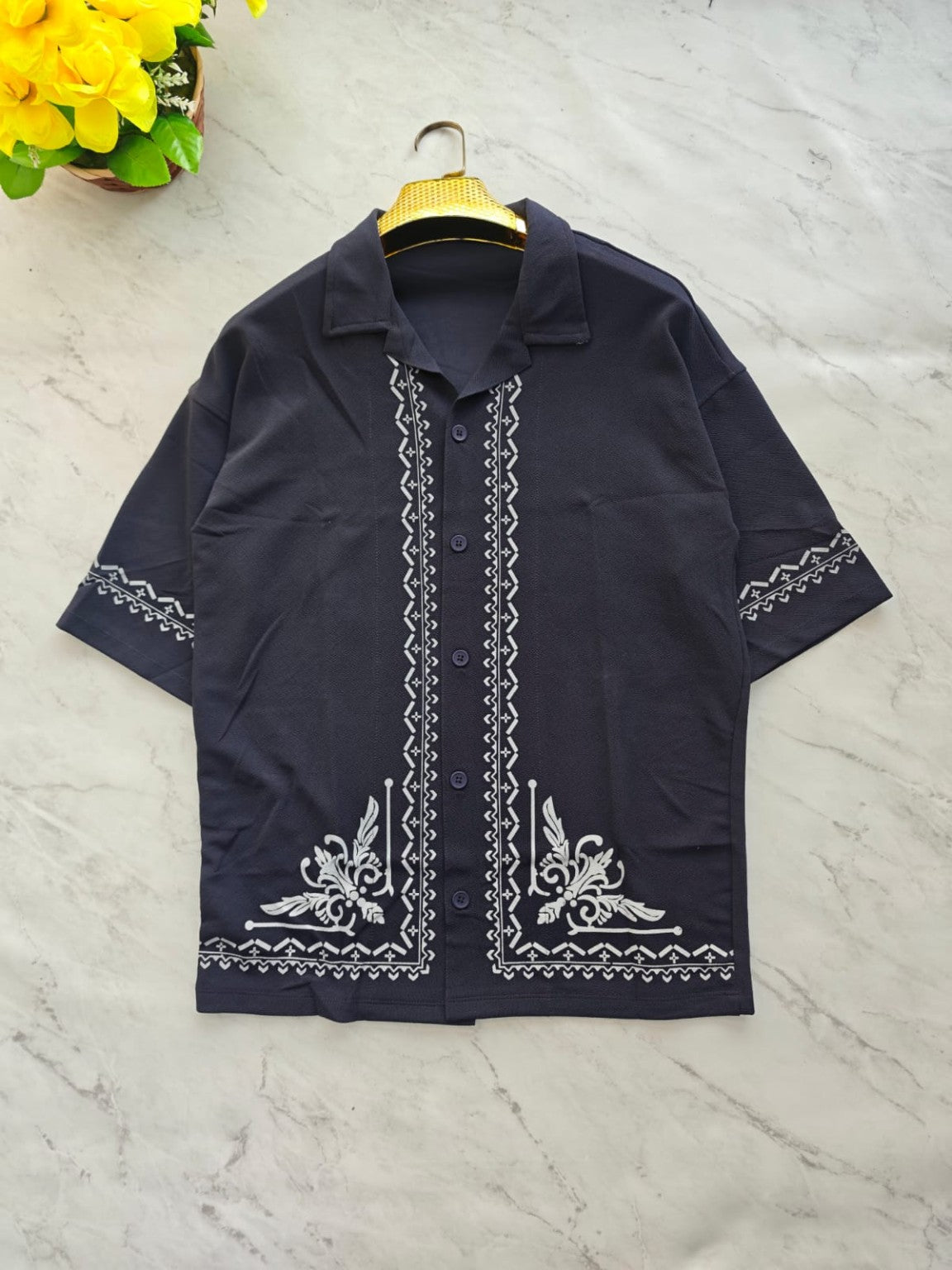 Cuban Collar Oversize Drop Shoulder Polo Designer printed Shirts buy @249