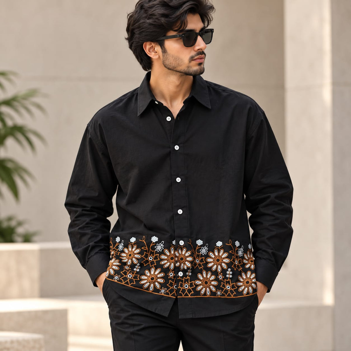 Men's Full sleeve Viscose Bottom Embroidery Shirts single pcs @350 and Buy 3 pc combo @999