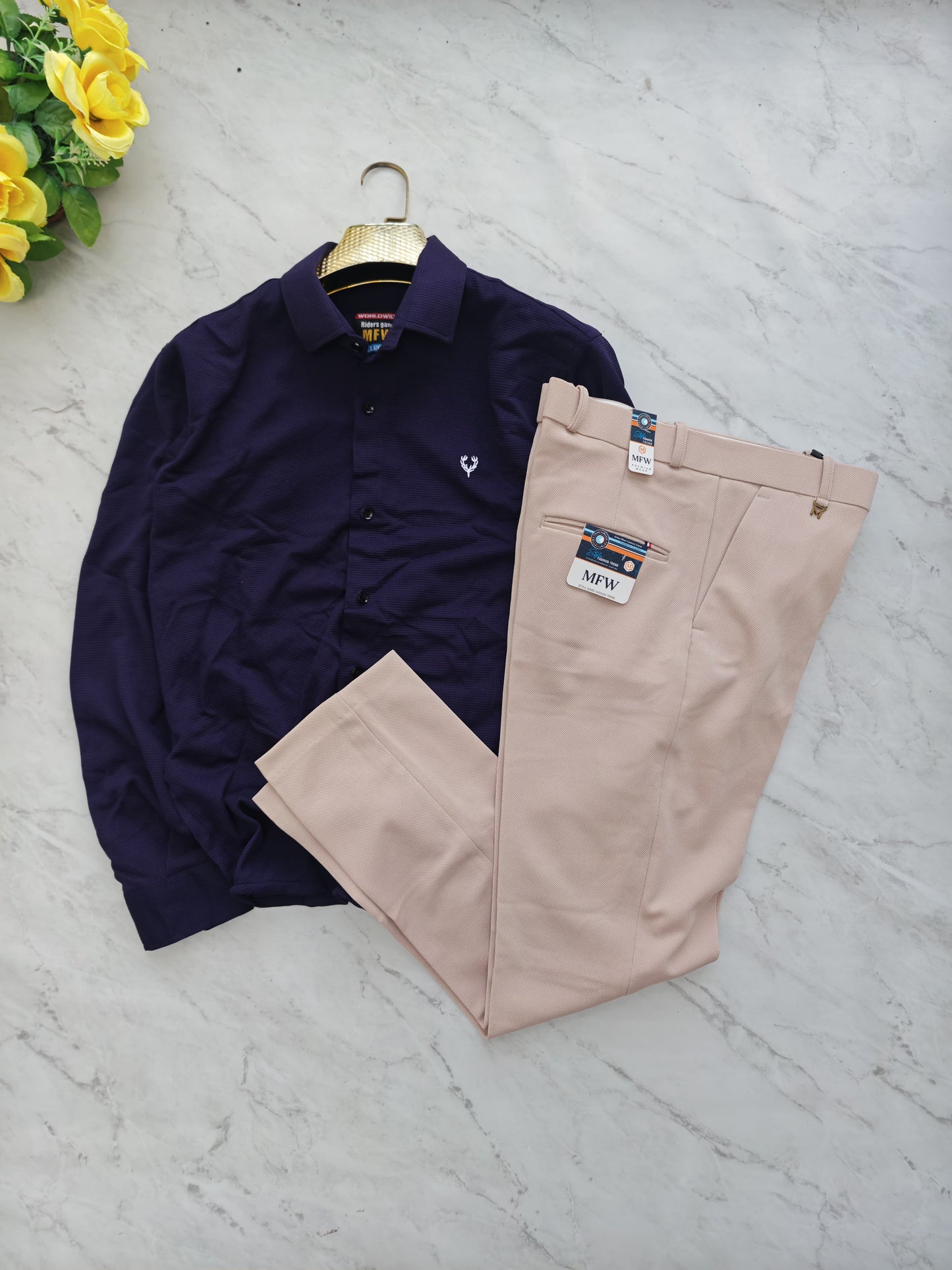 2 in 1 combo Micro waffle shirts + peanut fabric polo fit pants combo buy @550 rs only