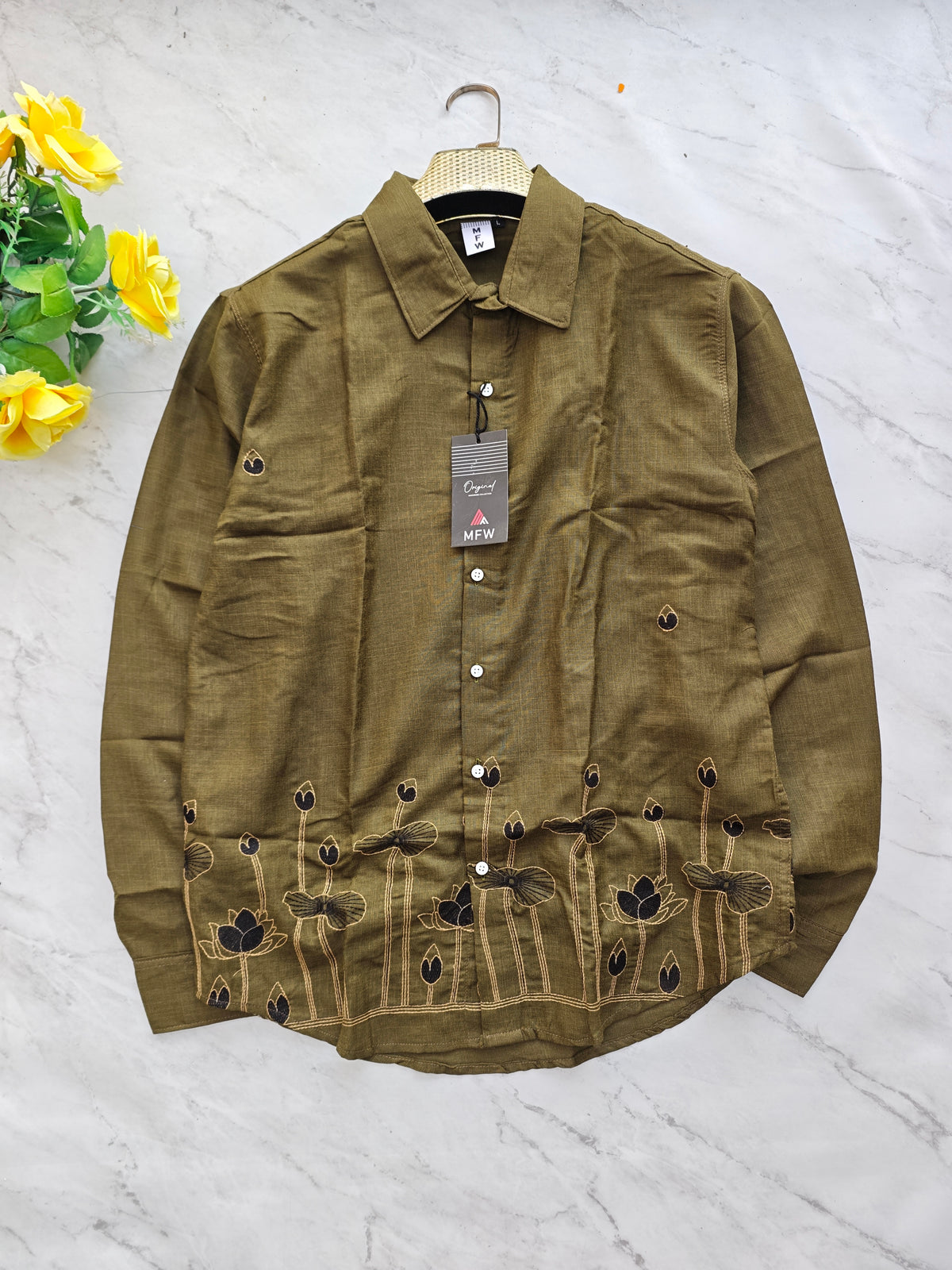 Men's Full sleeve Bottom Embroidery Shirts single pcs @350 and Buy 3 pc combo @999
