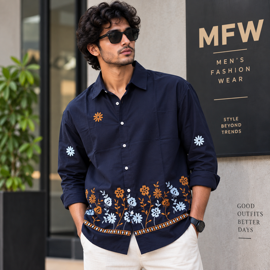 Men's Full sleeve Bottom Embroidery Shirts single pcs @350 and Buy 3 pc combo @999