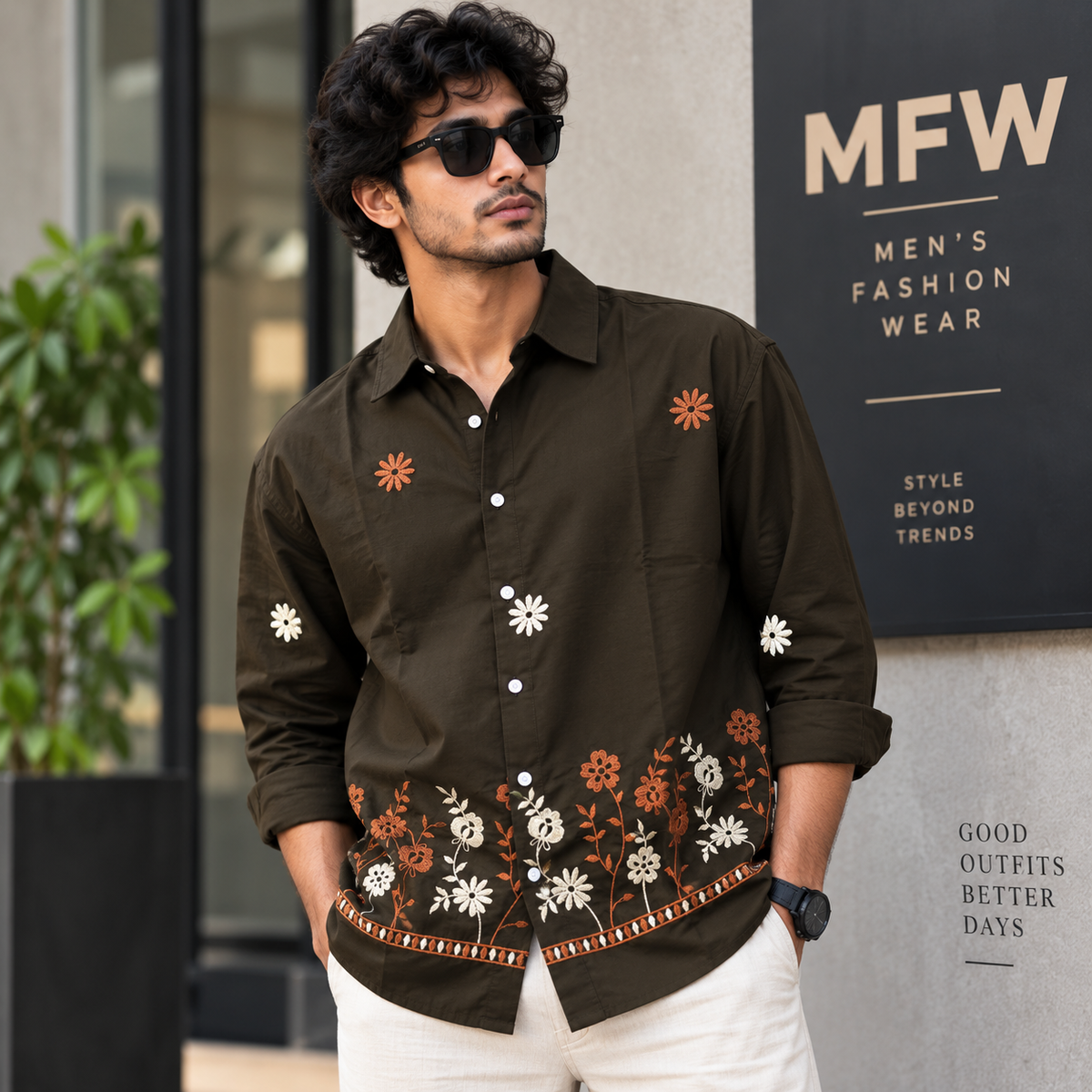 Men's Full sleeve Bottom Embroidery Shirts single pcs @350 and Buy 3 pc combo @999
