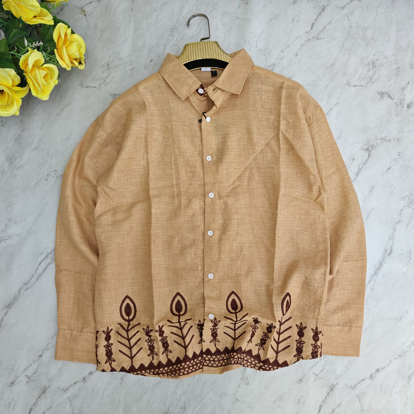 Men's full sleeve Lenin bottom embroidery shirt single pcs @350 and Buy 3 pc combo @999