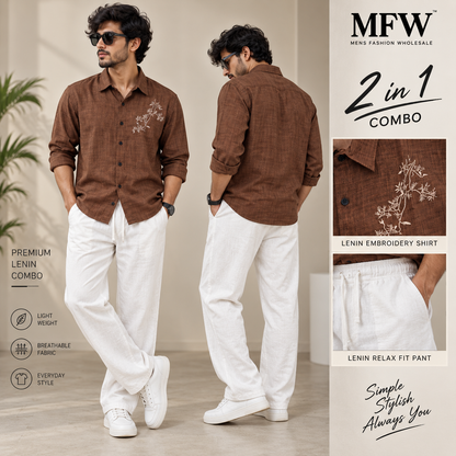 2 in 1 combo Lenin embroidery Work shirts + Lenin relax fit pant buy@600 rs only