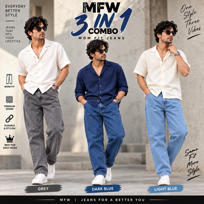 3 in 1 Combo men's Mom fit jeans jeans pants buy @999 only [Grey shade,Dark blue ,ice blue ]