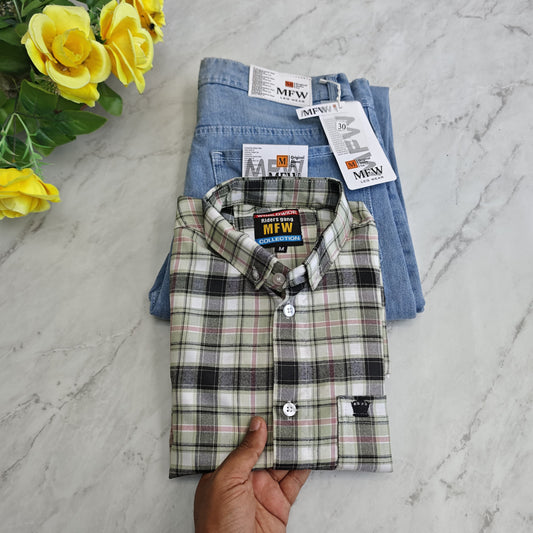 2 in 1 combo mfw oxford shirts + plain mom fit jeans pant combo buy @550 rs only