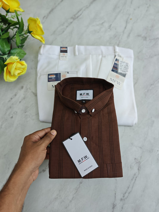 2 in 1 combo MFW oxford stripes shirts + penut fabric polo fit pants combo buy @550 rs only