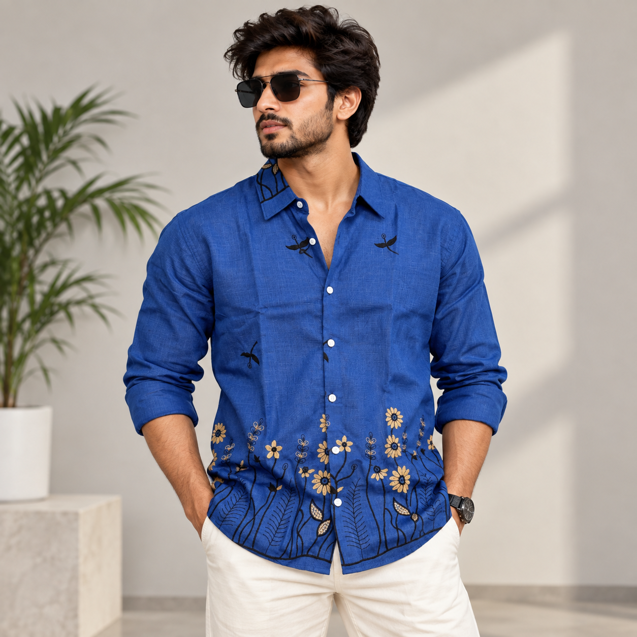 Men's Full sleeve Lenin Bottom Embroidery Shirts single pcs @350 and Buy 3 pc combo @999