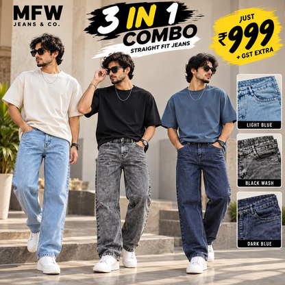 3 in 1 Combo men's Straight fit jeans jeans pants buy @999 only [Grey shade,Dark blue ,ice blue ]