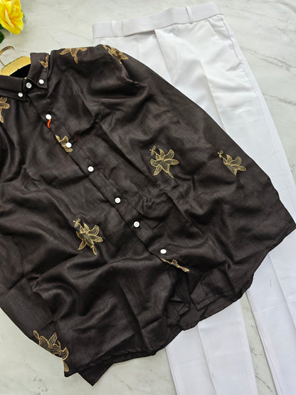 2 in 1 combo lenin bottom embroidery shirts + Twill fabric polo fit pants combo buy @600 rs only