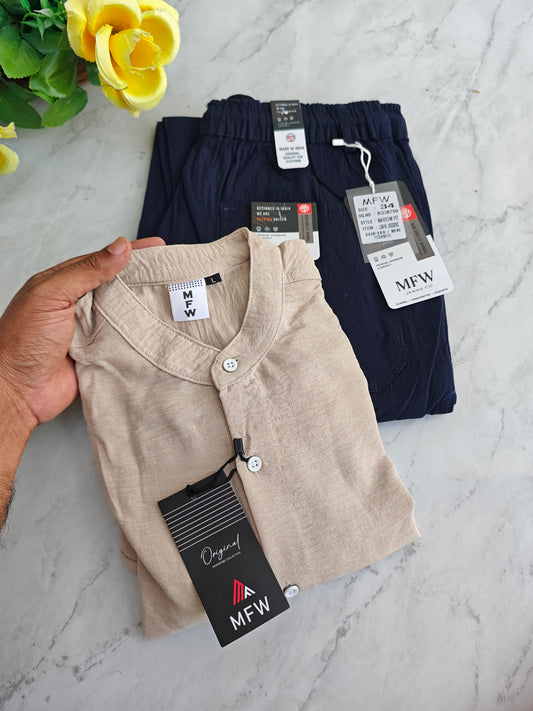 2 in 1 combo Chinese collar crush lenin shirts + lenin relax fit pant buy @600 rs only