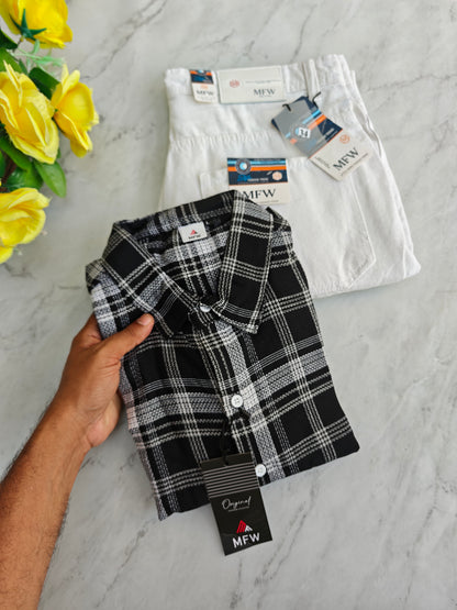 2 in 1 combo MFW checked shirts + mom fit jeans pant buy @600 rs only
