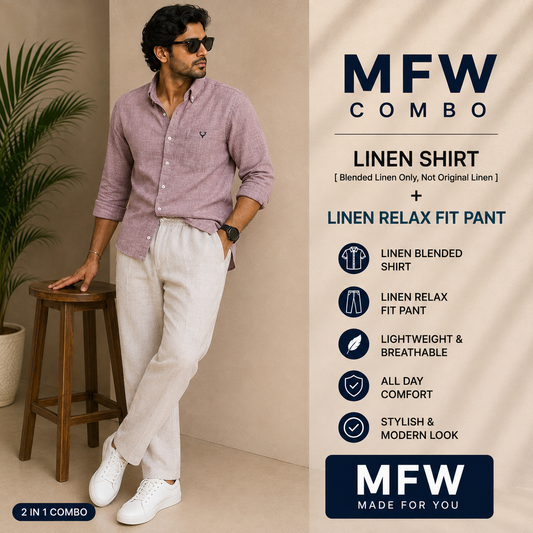 2 in 1 combo Korean lenin shirts + Lenin relax fit pant buy @600 rs only