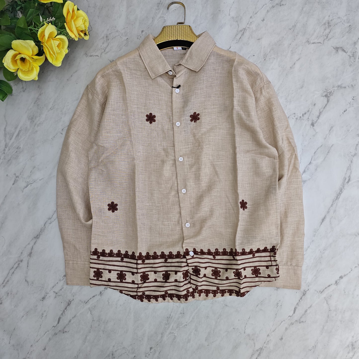 Men's full sleeve Lenin bottom embroidery shirt single pcs @350 and Buy 3 pc combo @999