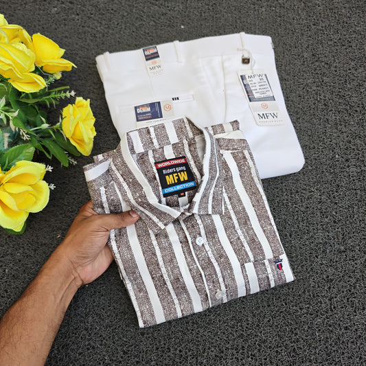 2 in 1 combo stripes shirts + penut fabric polo fit pants combo buy @500 rs only