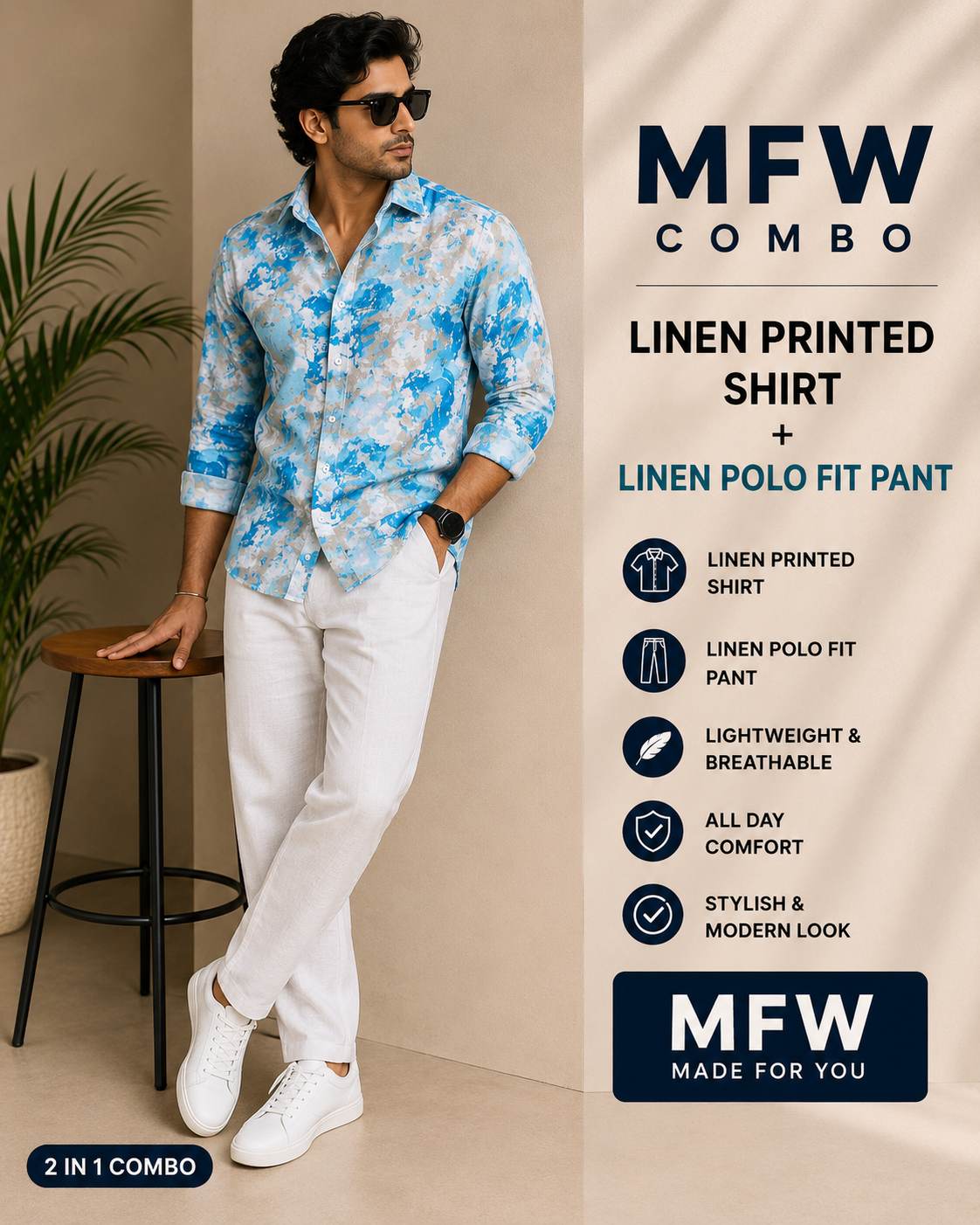 2 in 1 combo MFW Lenin printed shirts + lenin polo fit pant buy @600 rs only