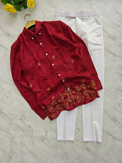 2 in 1 combo lenin bottom embroidery shirts + Twill fabric polo fit pants combo buy @600 rs only