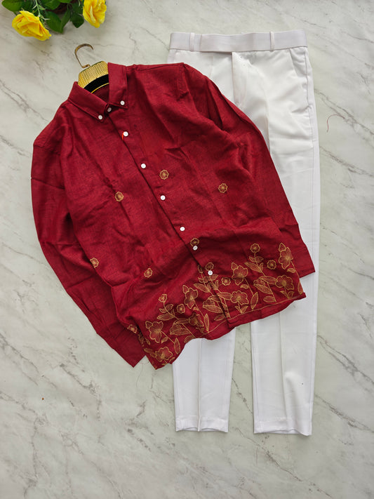 2 in 1 combo lenin bottom embroidery shirts + Twill fabric polo fit pants combo buy @600 rs only