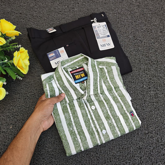 2 in 1 combo stripes shirts + penut fabric polo fit pants combo buy @500 rs only