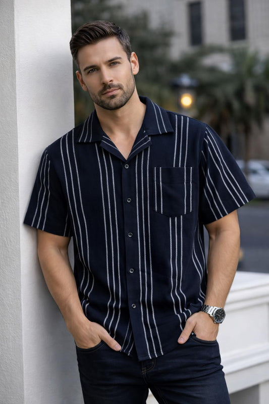 MFW Cuban Collar Oversize Drop Shoulder Polo Designer Shirts buy @249(Navy)
