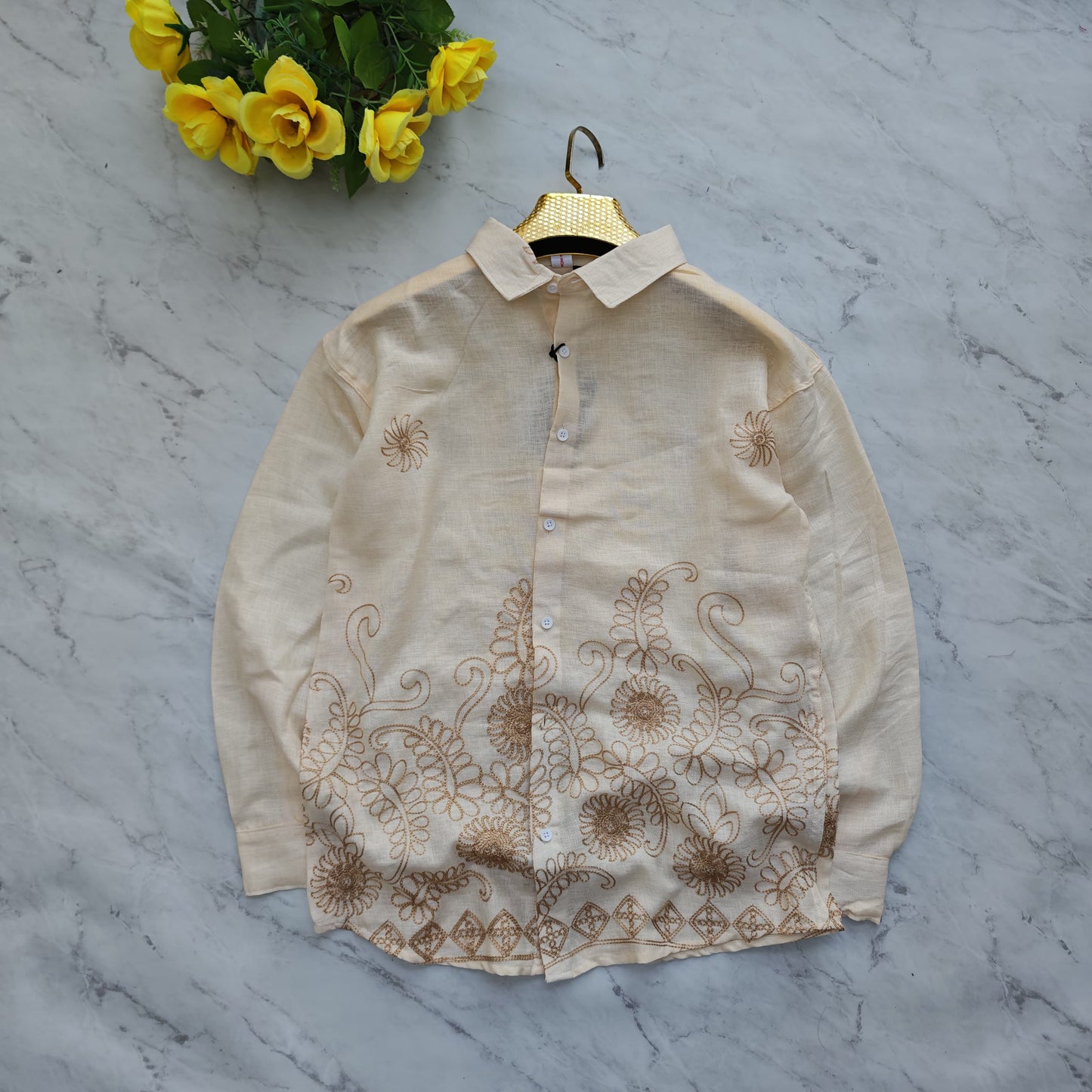 Men's full sleeve Lenin bottom embroidery shirt single pcs @350 and Buy 3 pc combo @999