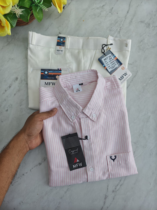 2 in 1 combo MFW Boxy fit Oxford stripes shirts + Lenin polo fit pant combo buy @600 rs only