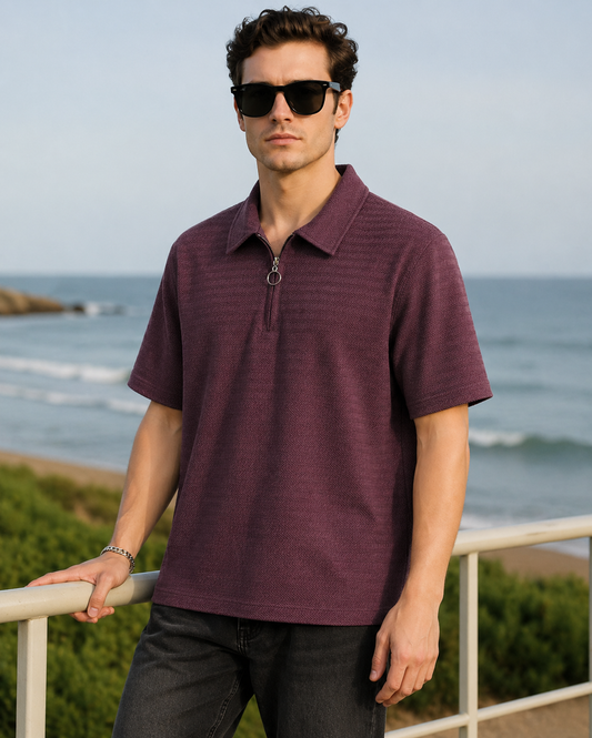 Men's korean Collar  old money Zipper Half sleeve Tshirt 1 pc @199 and 3 pcs @ 499( AI Model Wearing Pose Only – Check Description for other details)