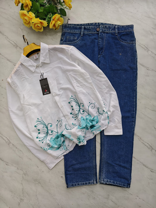 2 in 1 combo viscose bottom printed shirts + mom fit jeans pant combo buy @600 rs only