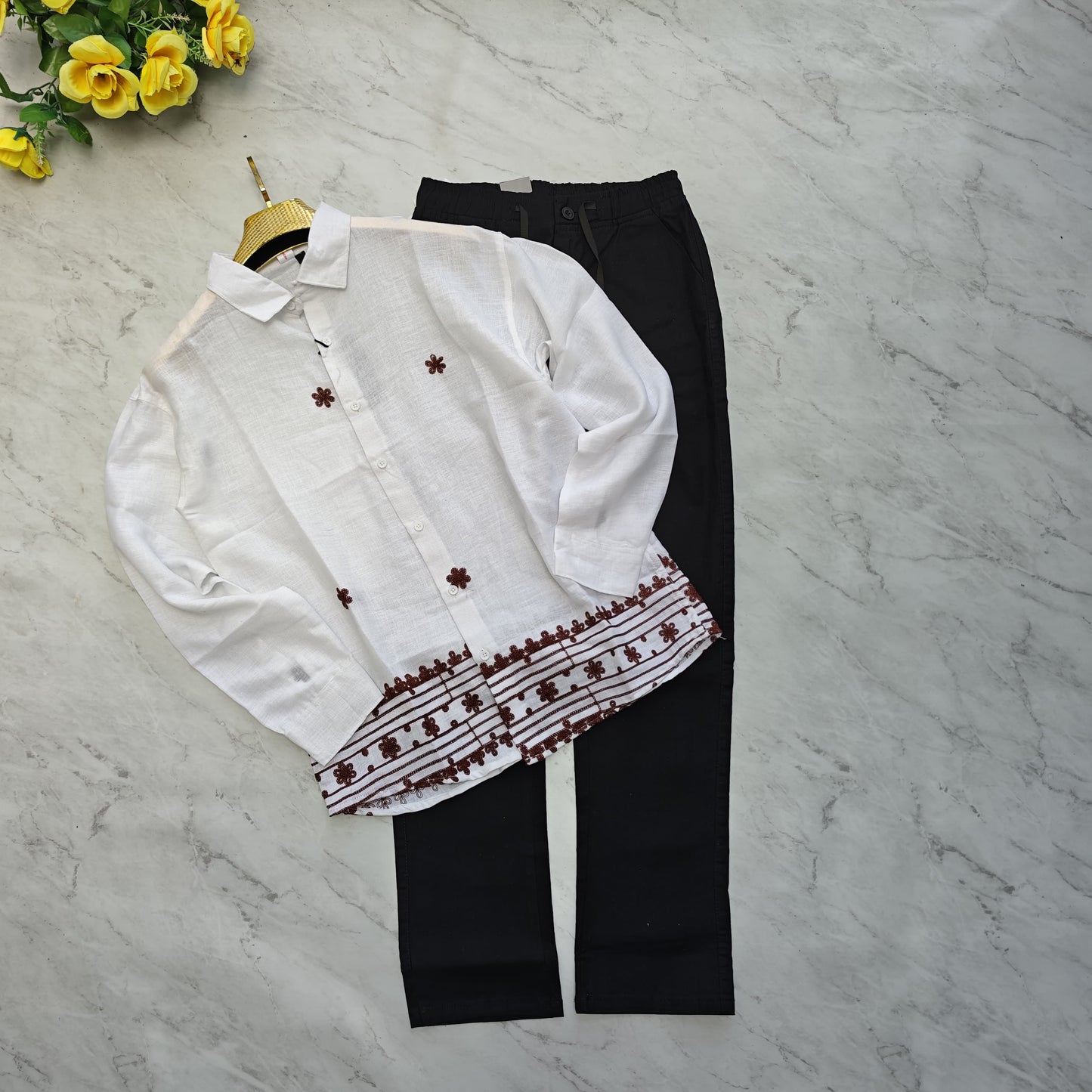 2 in 1 combo lenin bottom embroidery shirts+ lenin relax fit pant combo buy @600 rs