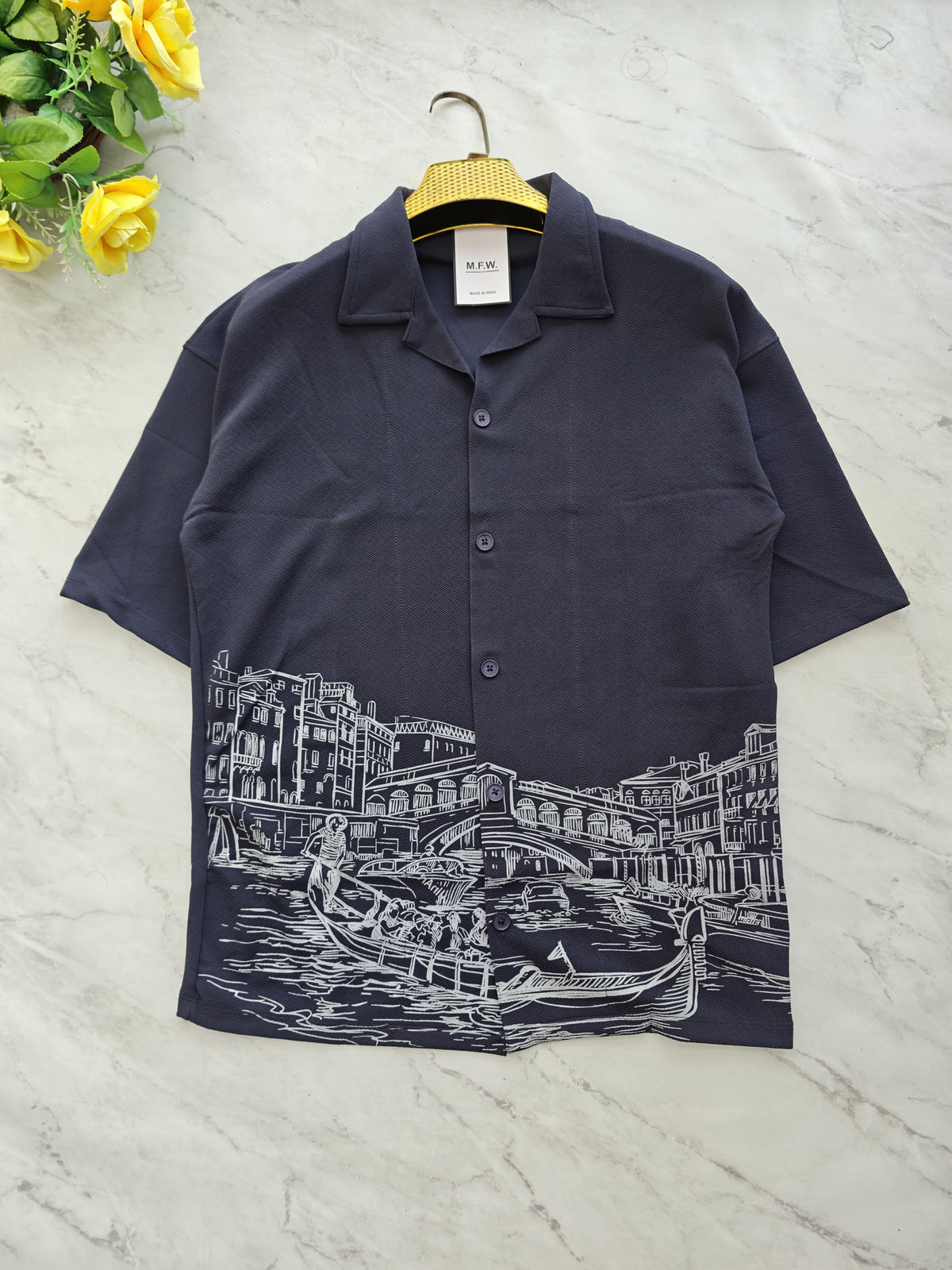 Cuban Collar Oversize Drop Shoulder Polo Designer printed Shirts buy @249[Grey]