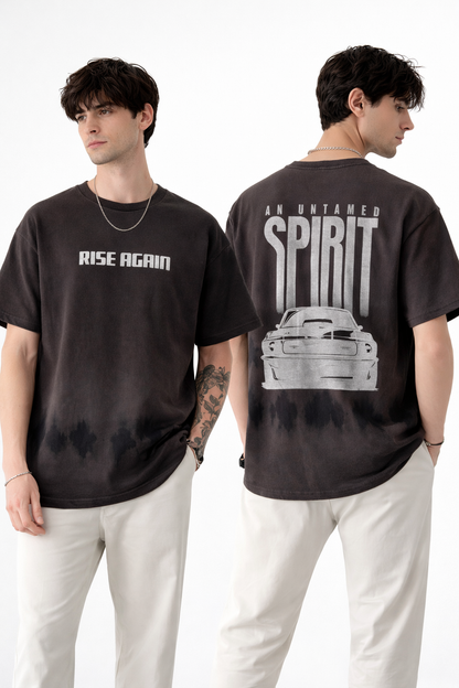 Acid wash Round neck Front and back print Drop shoulder Tshirt 1 pc @199 and 3 pcs @ 499(plain)