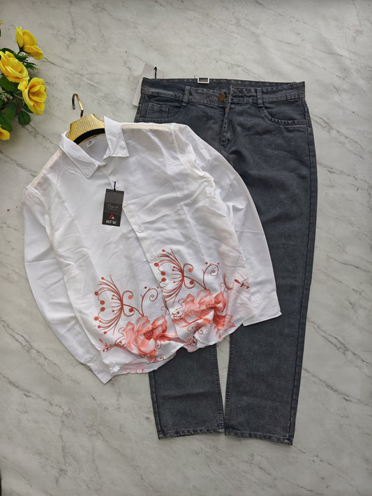 2 in 1 combo viscose bottom printed shirts + mom fit jeans pant combo buy @600 rs only