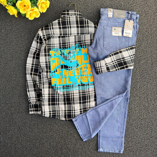 2 in 1 combo double pocket baggy shirts + plain mom fit jeans buy @600 rs only