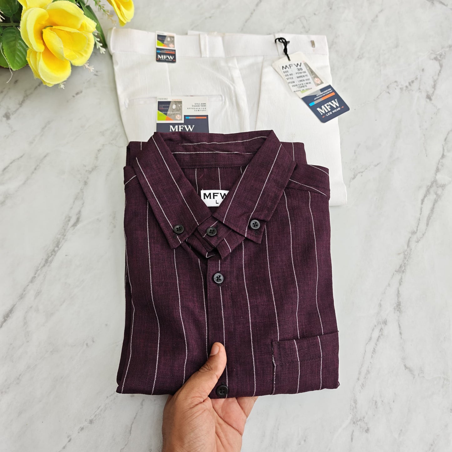 2 in 1 combo MFW old money lenin stripes shirts + lenin polo fit pants combo buy @600 rs only