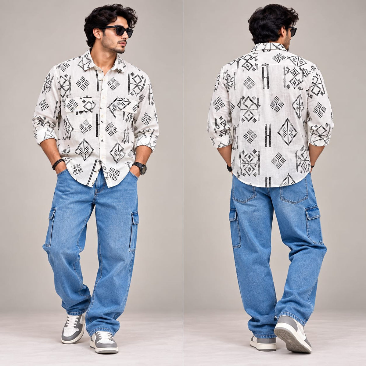 2 in 1 Combo MFW double pocket shirts + 6 pocket mom fit jeans pant buy @600 rs (Mid blue pant color)