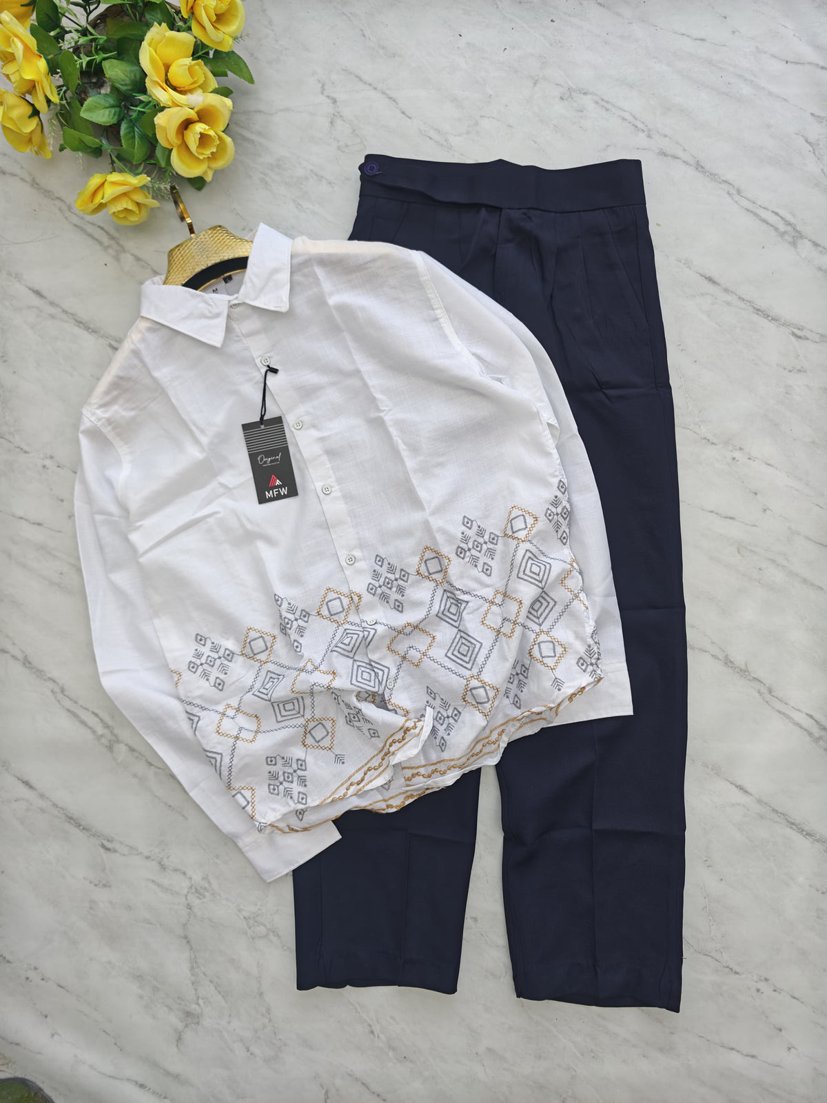 2 in 1 combo MFW Bottom Embroidery shirts + Gurkha polo fit pants buy @700 rs only