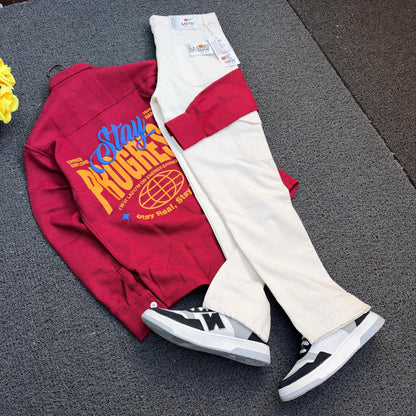 3 in 1 combo back print shirts + 6 pocket mom fit jeans + shoe combo buy @999 rs only