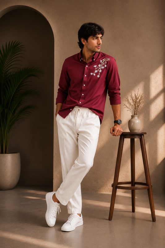 2 in 1 combo MFW embroidery party wear shirts + lenin relax fit pant combo buy @600 rs only