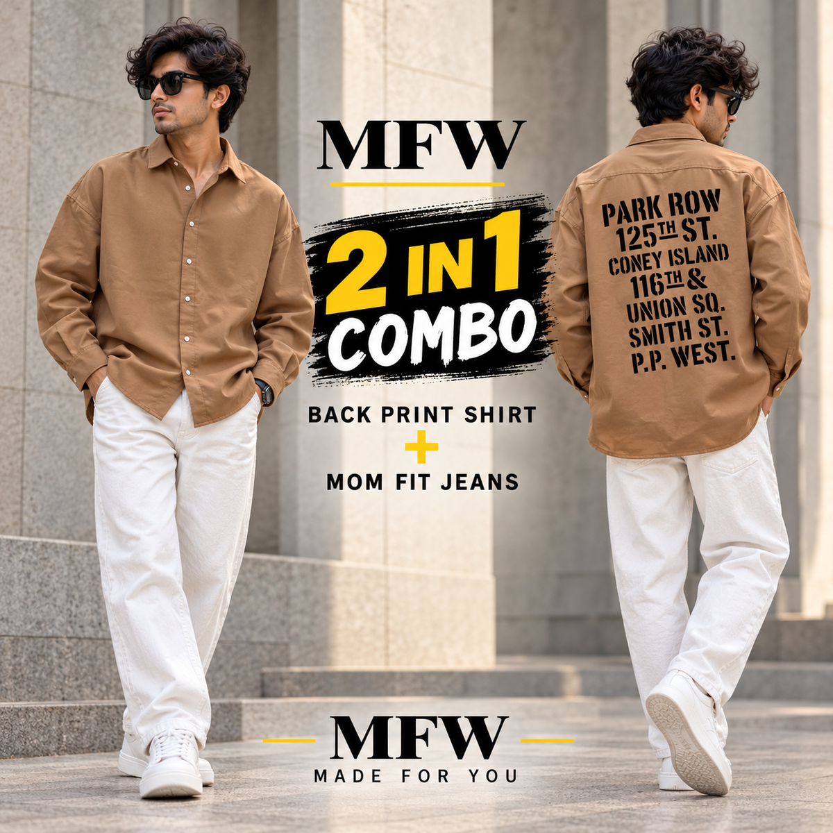 2 in 1 combo MFW Back printed shirts + mom fit jeans pant buy @600 rs only