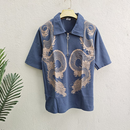 Old money Korean drop shoulder dragon design zipper tshirt buy @250 rs only