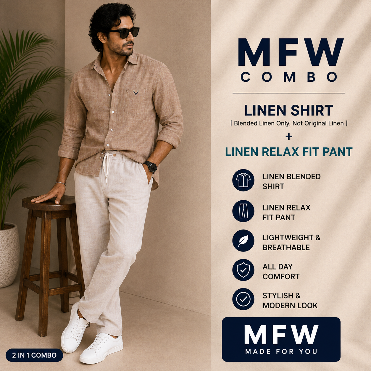 2 in 1 combo Korean lenin shirts + Lenin relax fit pant buy @600 rs only