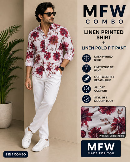 2 in 1 combo MFW viscose printed shirts + Twill fabric polo fit pant buy @600 rs only